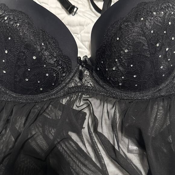 Sears Babydoll & Thong Set Lingerie Vintage Black New Sexy Large - Picture 2 of 7